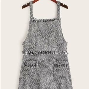Raw Trim Pocket Patched Tweed Tank Dress